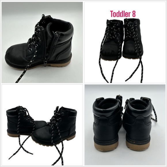 Other - Kids Boys Girls 8 Toddler Black Shoes Ankle Faux Leather Boots High Top Lace Up